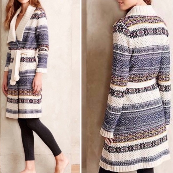 Anthropologie Eloise Fireside Fair Isle Nordic Cardigan Sweater, Size Med/Large - Picture 10 of 12